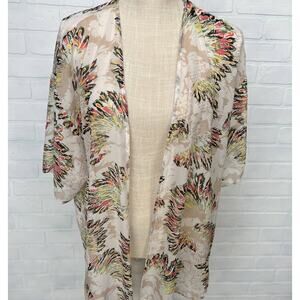 Daniel Rainn Kimono Botanical Feather Boho Print Lightweight Tropical -sz S/M